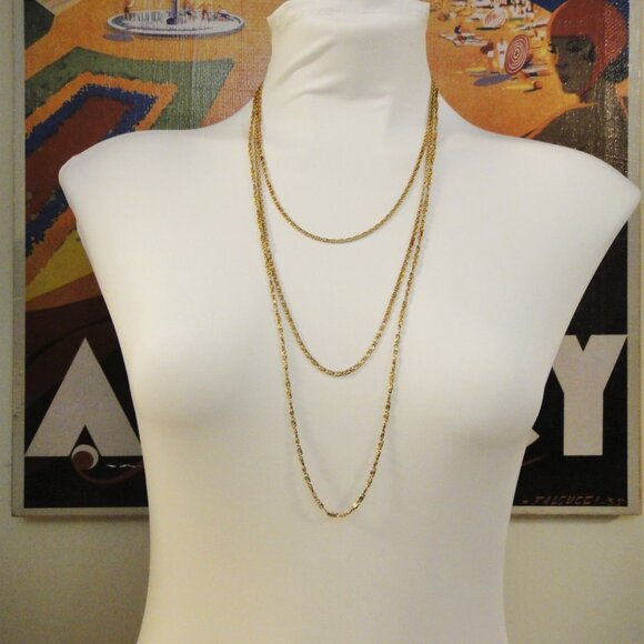 Vintage Goldette 3 Strand Necklace Gold Tone Scroll Chain - Picture 1 of 7